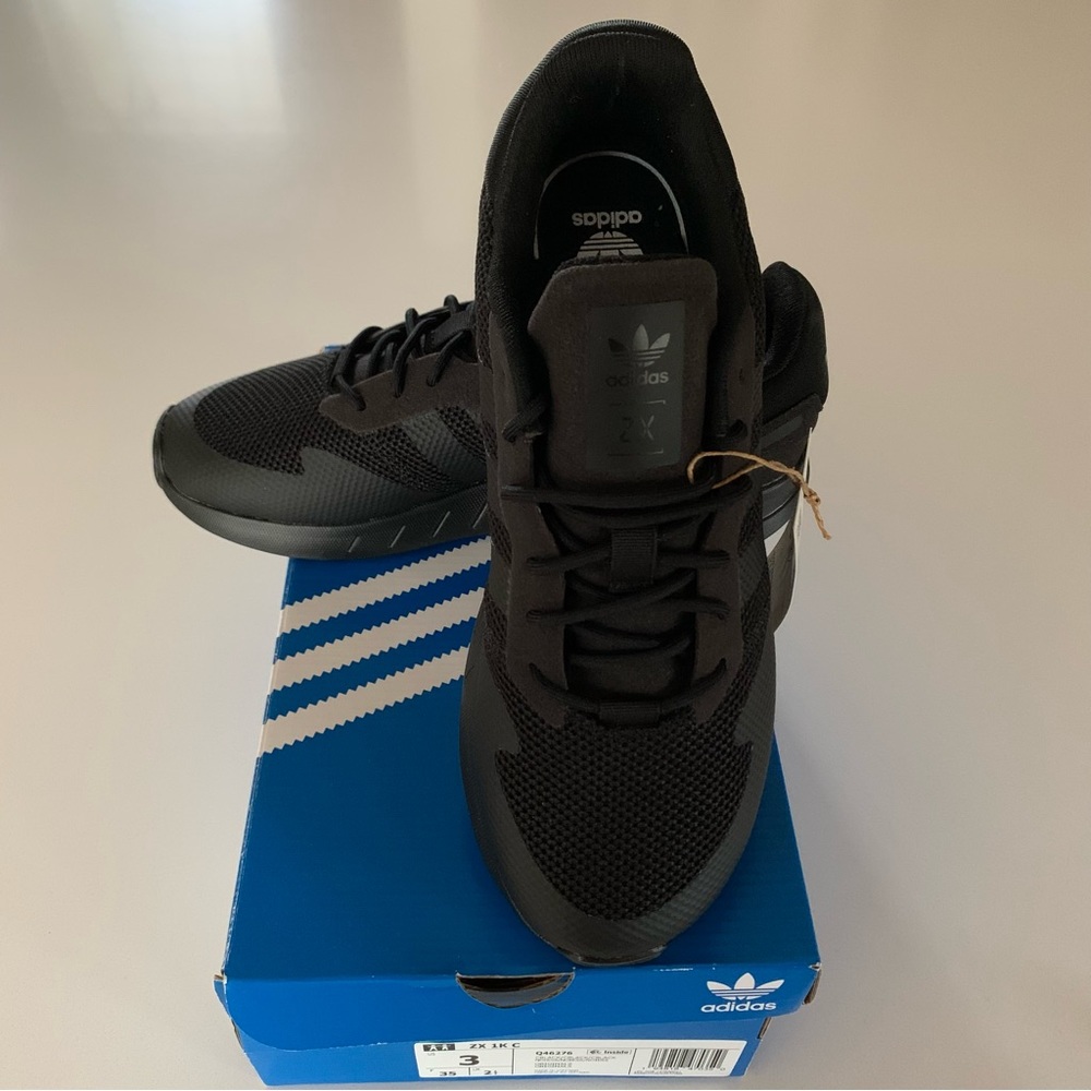 Adidas Kid’s Size 3 ZX 1K C Black Sneakers - Picture 1 of 8